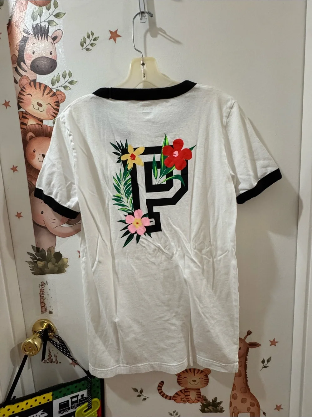 PINK Victoria's Secret White Tee with Black Trim and P Logo